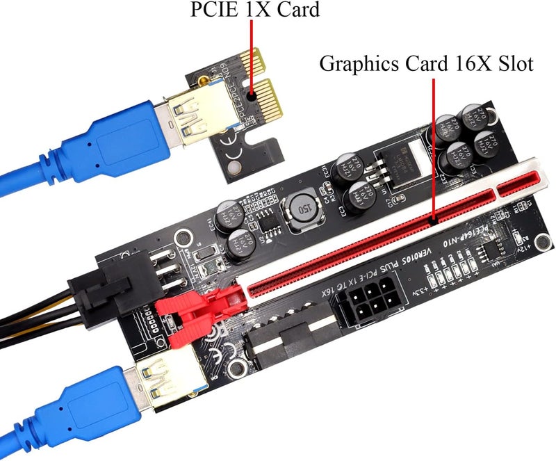 BTBcoin 6 Pack PCI-E Riser 010S GPU Riser Adapter Card PCI-Express 1X to 16X Riser Card with 8 Solid Capacitors for Bitcoin Ethereum Mining - Image 2